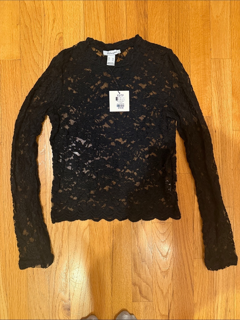 Revamped Black Lace Long-Sleeve Sheer Top